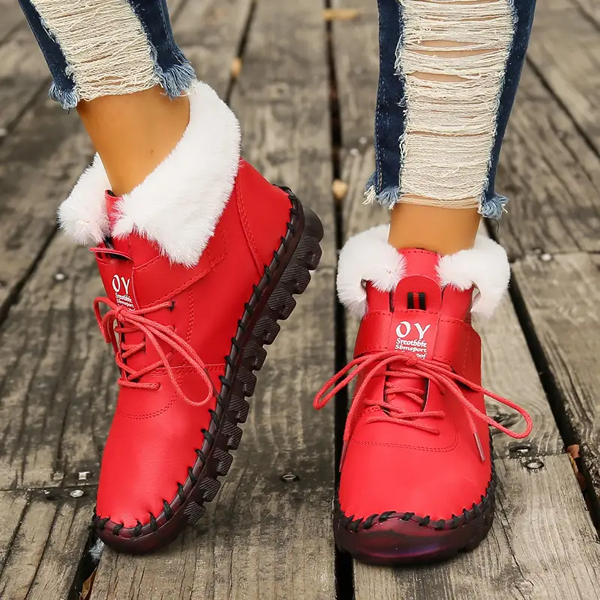 Women's Casual Lace-Up Short Boots with Plush Lining - Comfortable Winter Ankle Boots