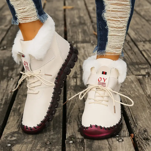 Women's Casual Lace-Up Short Boots with Plush Lining - Comfortable Winter Ankle Boots