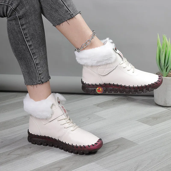 Women's Casual Lace-Up Short Boots with Plush Lining - Comfortable Winter Ankle Boots